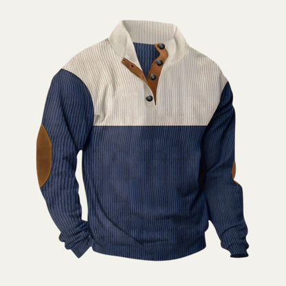 VogeLuxe | Men’s Corduroy Pullover Sweater with Buttoned Leather Placket