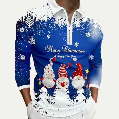 VogeLuxe | Men’s Christmas Quarter Zip Long Sleeve Polo Shirt