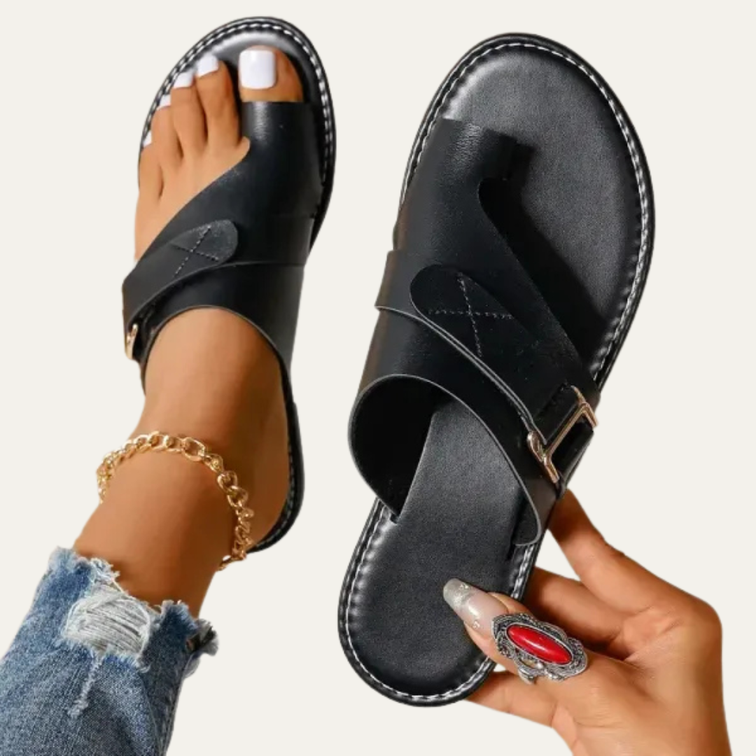 VogeLuxe | Women’s Minimalist Toe Loop Sandals with Asymmetrical Strap