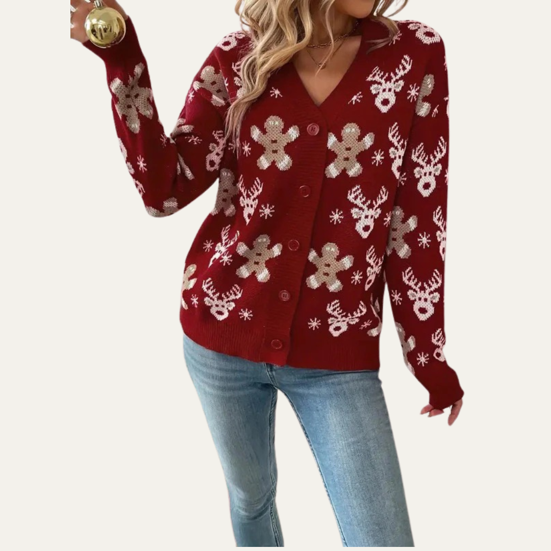 VogeLuxe | Women’s Festive Gingerbread Knit Button Cardigan