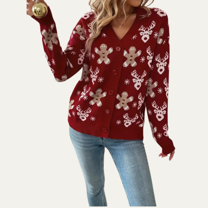 VogeLuxe | Women’s Festive Gingerbread Knit Button Cardigan