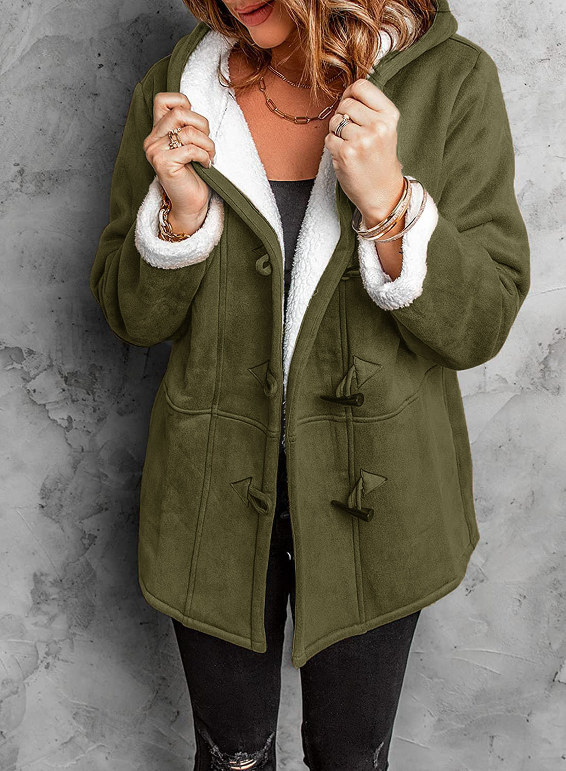 Warm Women's Fleece Lined Parka Coat - Grey