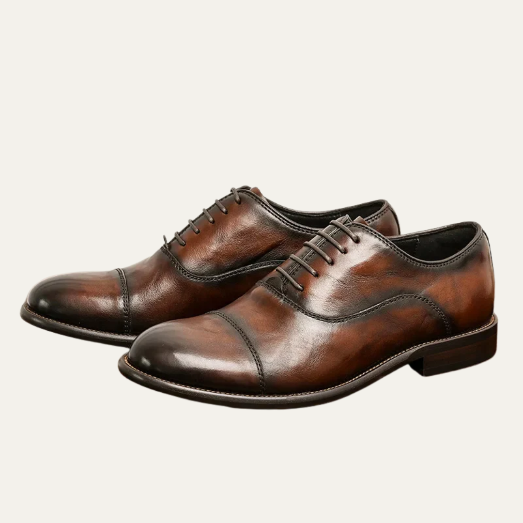 VogeLuxe | Men’s Burnished Leather Cap Toe Oxford Dress Shoes