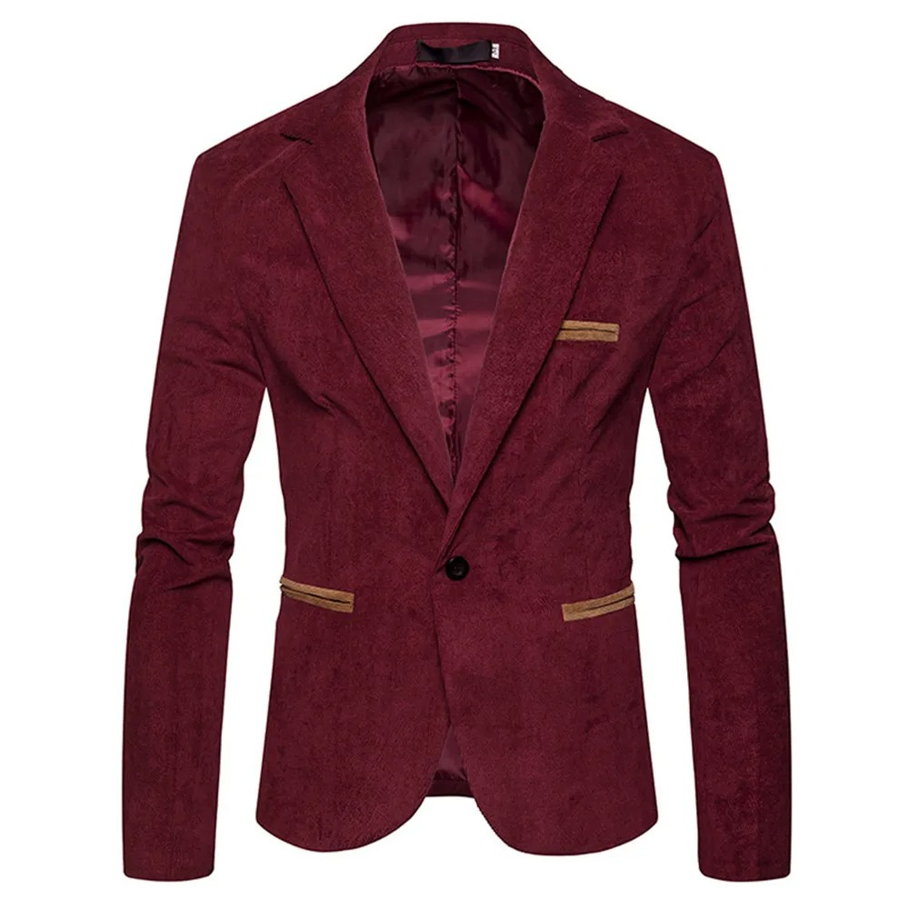 Classic Single Button Fitted Corduroy Jacket - VogeLuxe
