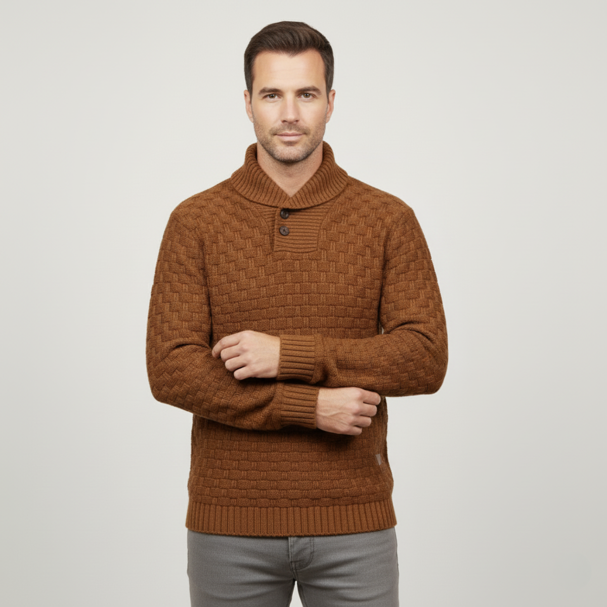 VogeLuxe | Men’s Textured Basketweave Shawl Collar Knit Sweater