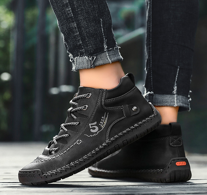 Men's Brown Leather Boots - Durable Classic Comfort Shoes