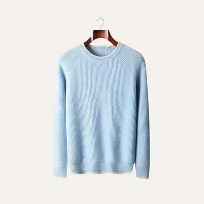 VogeLuxe | Men’s Ribbed Crewneck Sweater with Contrast Trim