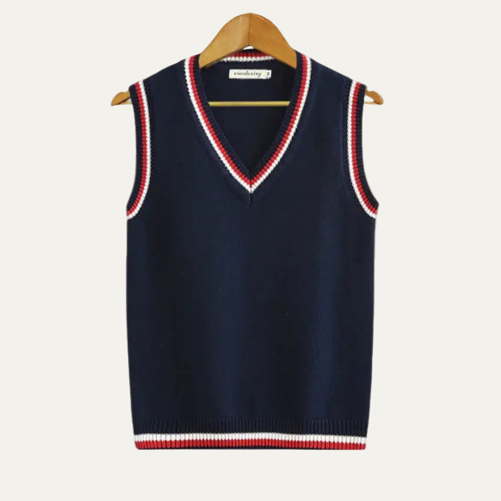 VogeLuxe | Men’s Textured V Neck Striped Sweater Vest