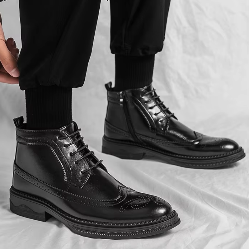 Premium Vegan Leather High Top Chelsea Ankle Boots - VogeLuxe