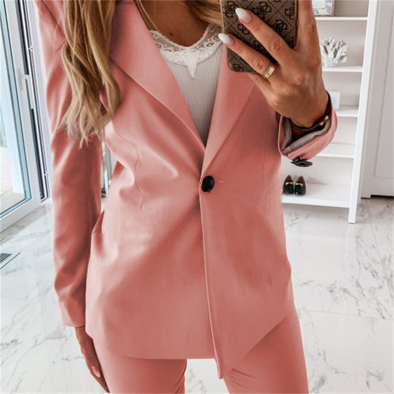 Classic Female Office Jacket with Simple Lapel