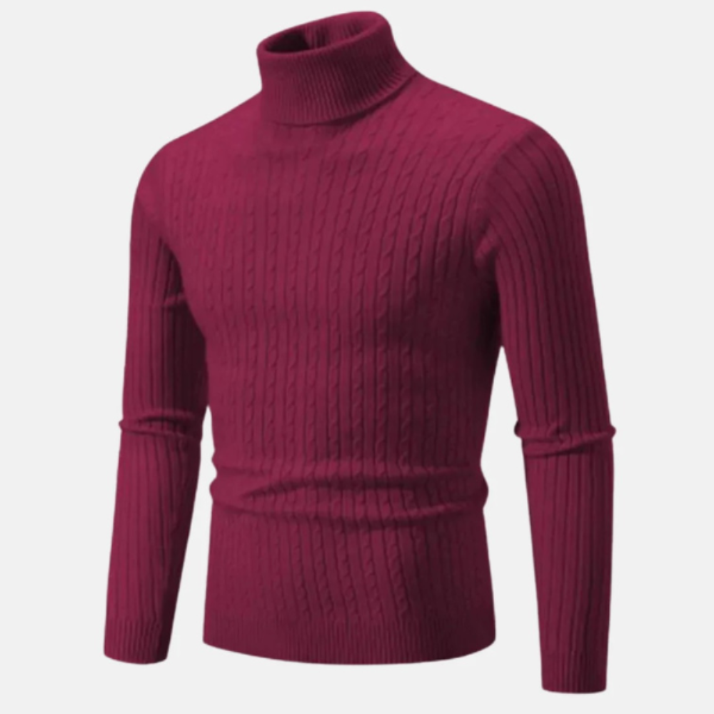 VogeLuxe | Men’s Fitted Cable Knit Turtleneck Sweater