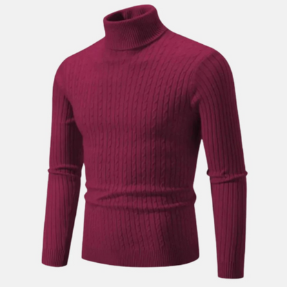 VogeLuxe | Men’s Fitted Cable Knit Turtleneck Sweater