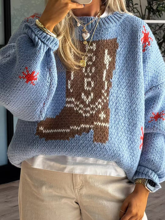Warm Ladies Crew Neck Winter Knit Sweater - VogeLuxe