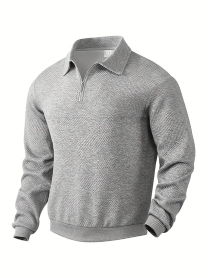 Warm Men's Quarter Zip Sweater with Geometric Design