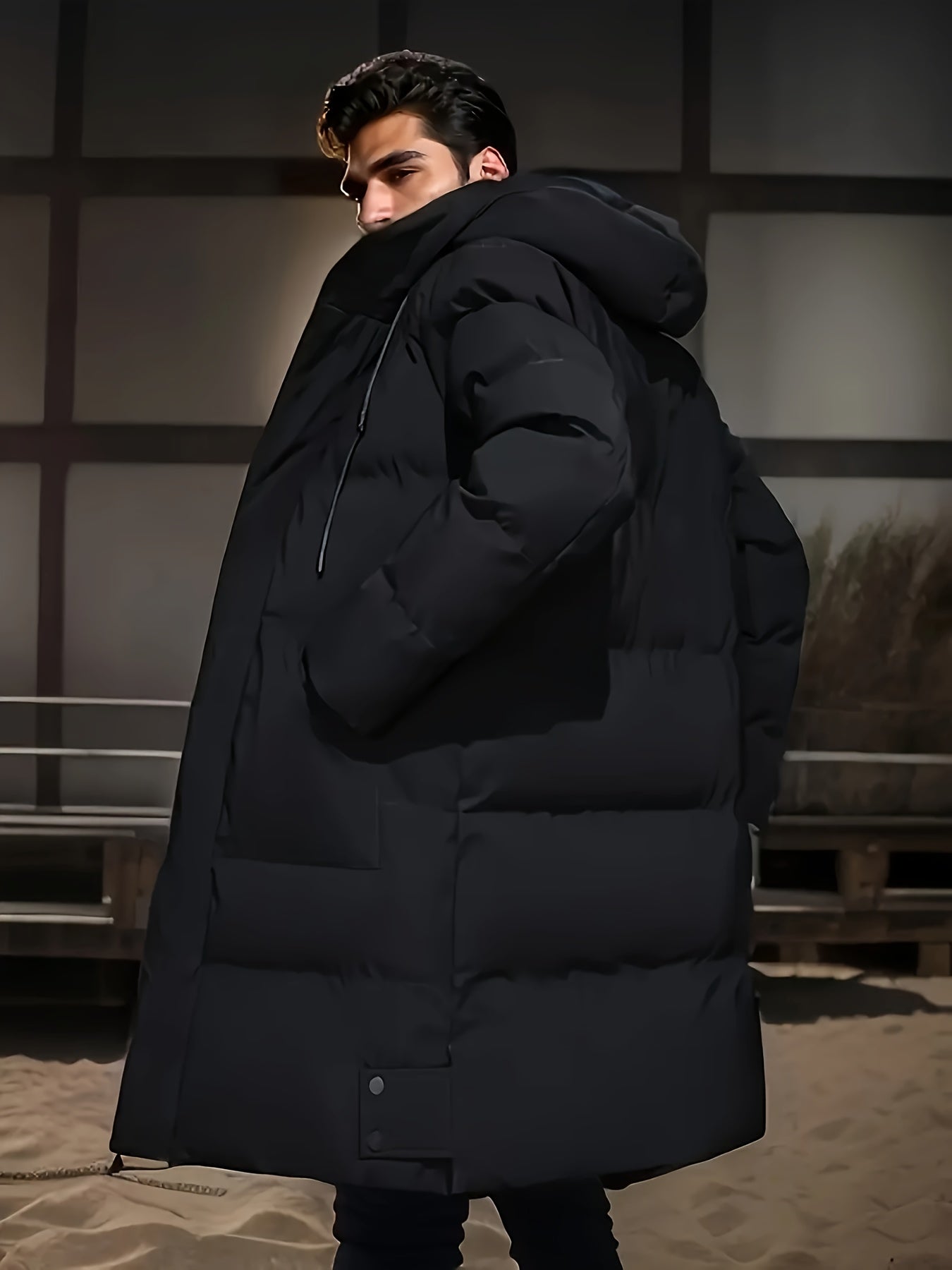 Warm Solid Color Long Puffer Parka Jacket for Men