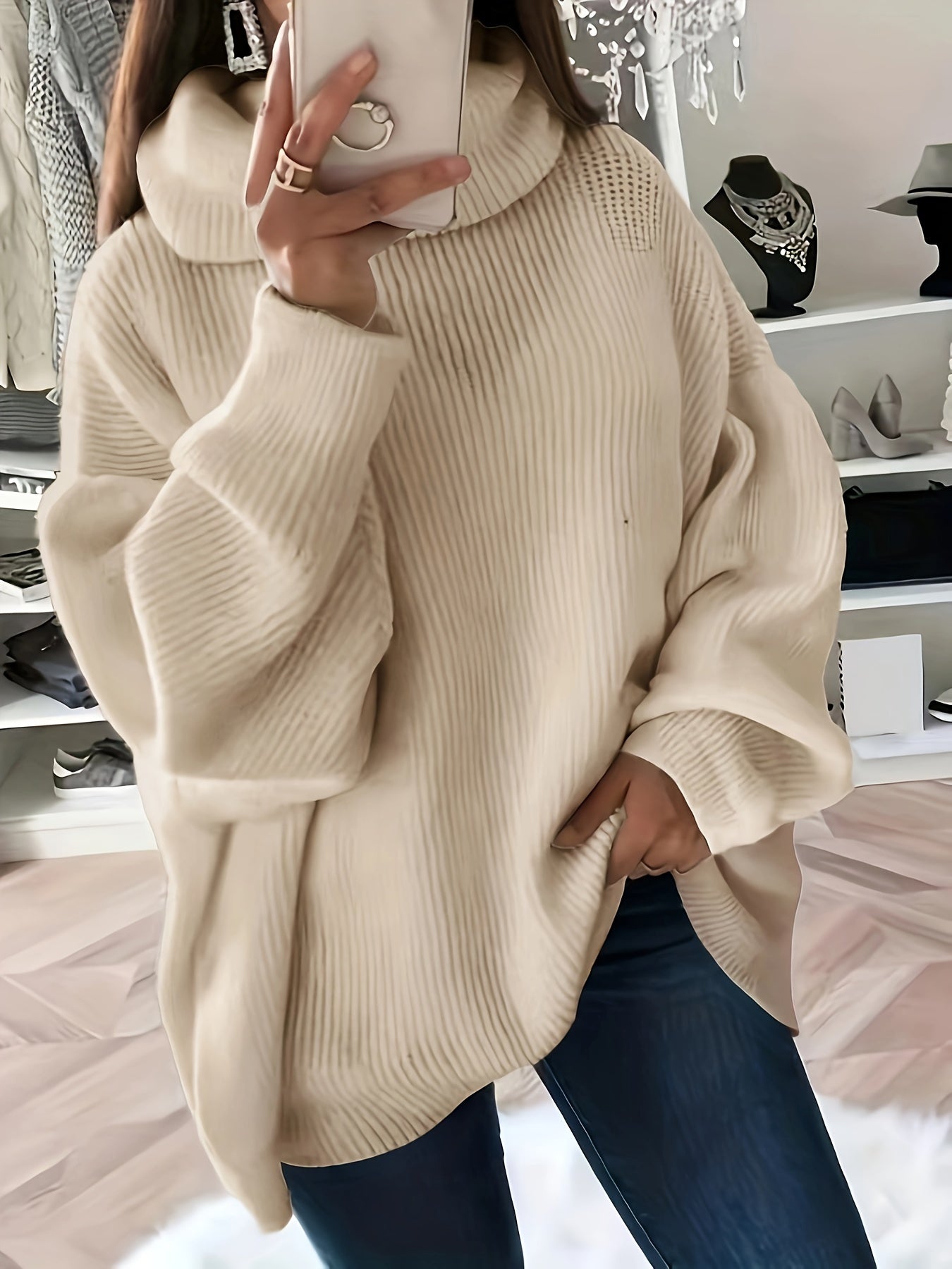 Women's Large Cozy Crew Neck Winter Sweater