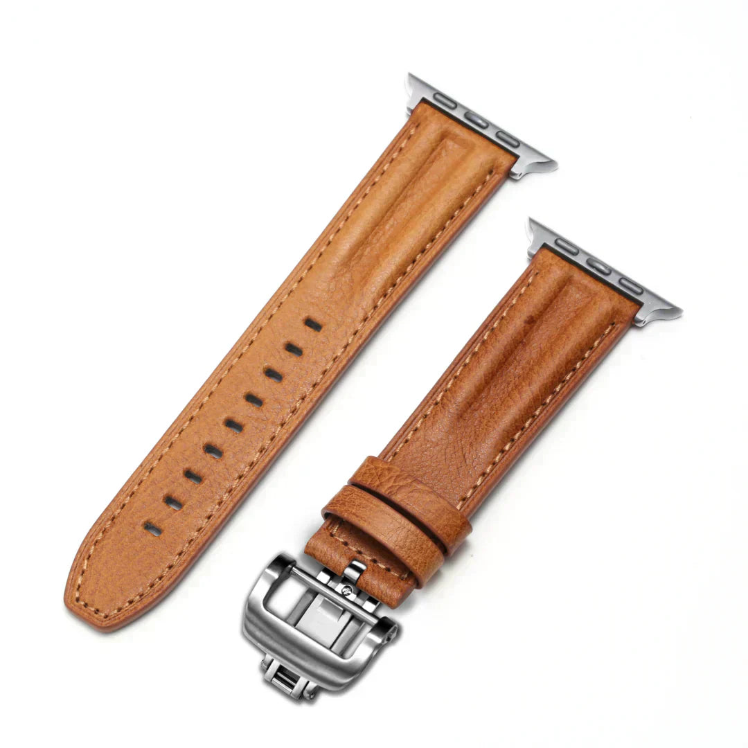 Premium Leather Apple Watch Band With Silver Buckle
