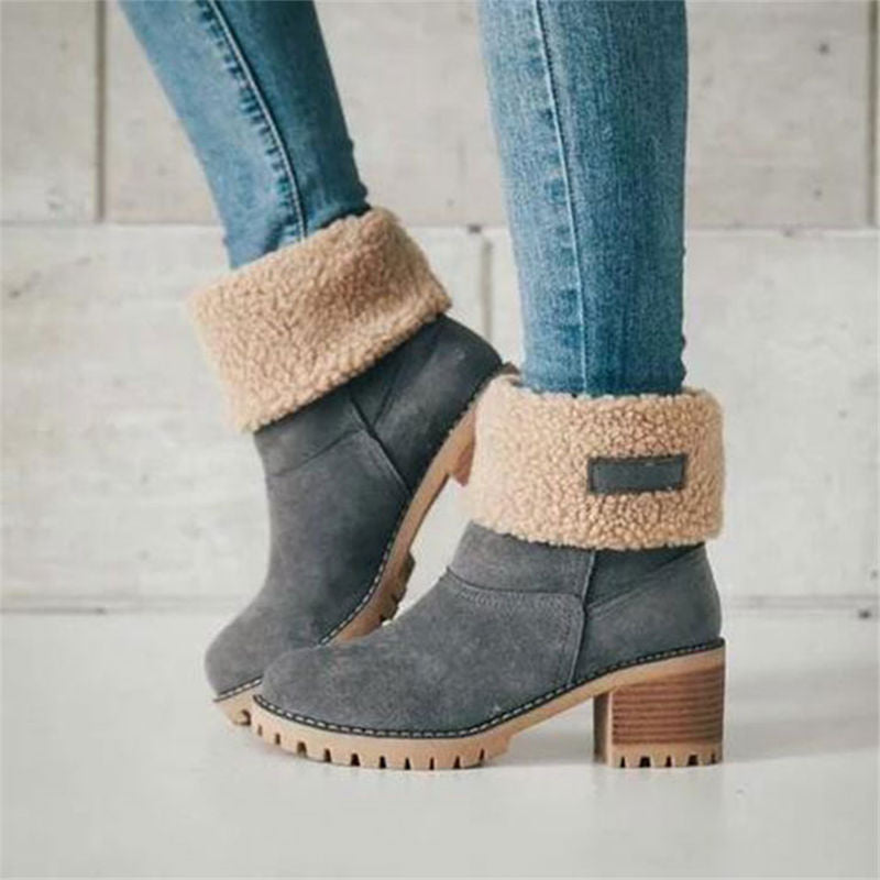 Comfy Low Heel Fur Lined Ankle Boots for Women