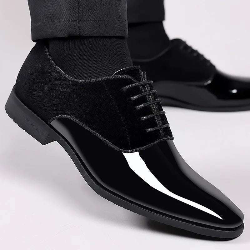 VogeLuxe | Men’s Velvet Patent Lace Up Dress Shoes