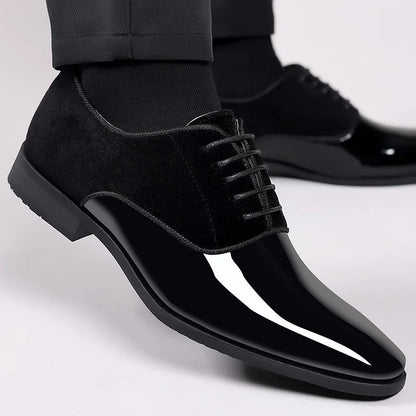 VogeLuxe | Men’s Velvet Patent Lace Up Dress Shoes