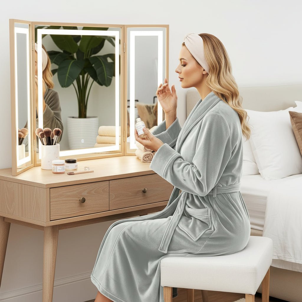 Soft Fleece Hooded Bathrobe for Women with Pockets