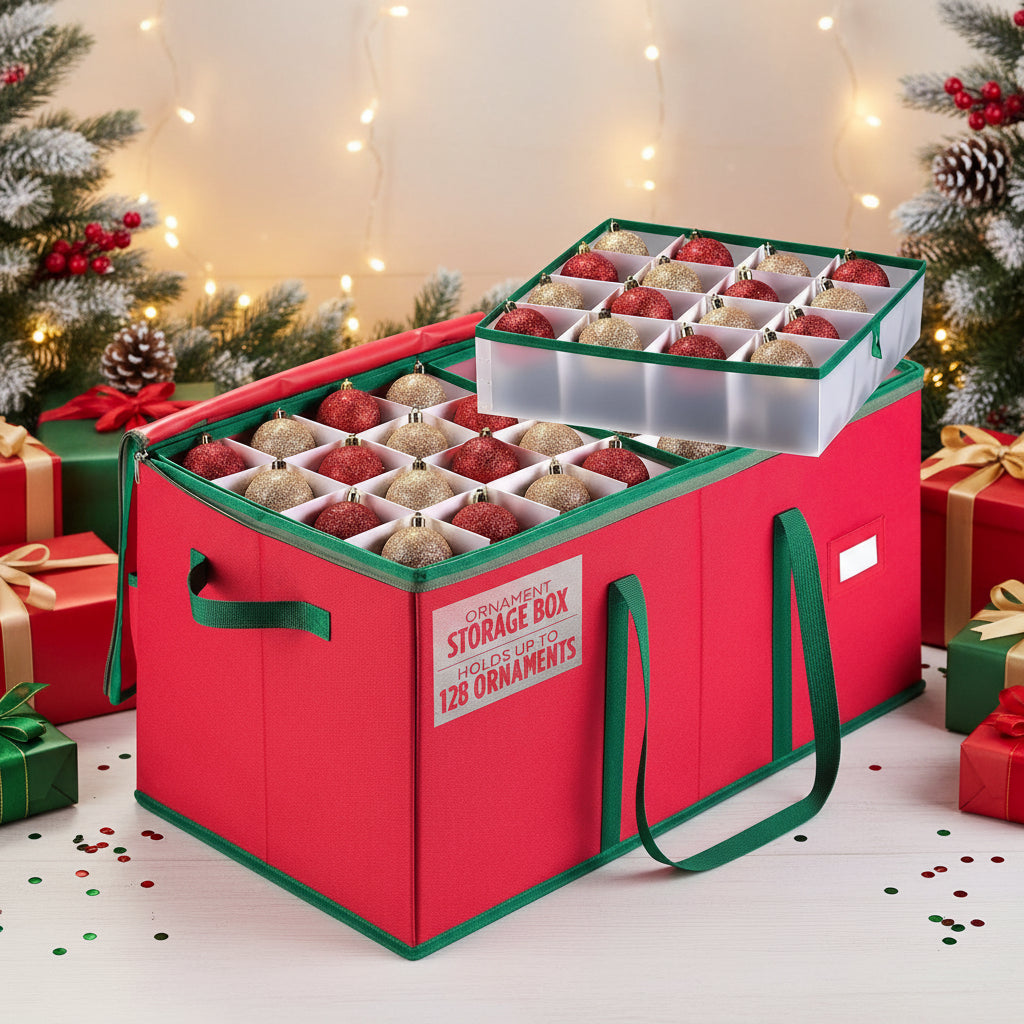 Christmas Tree Ornament Keeper Box with Compartments