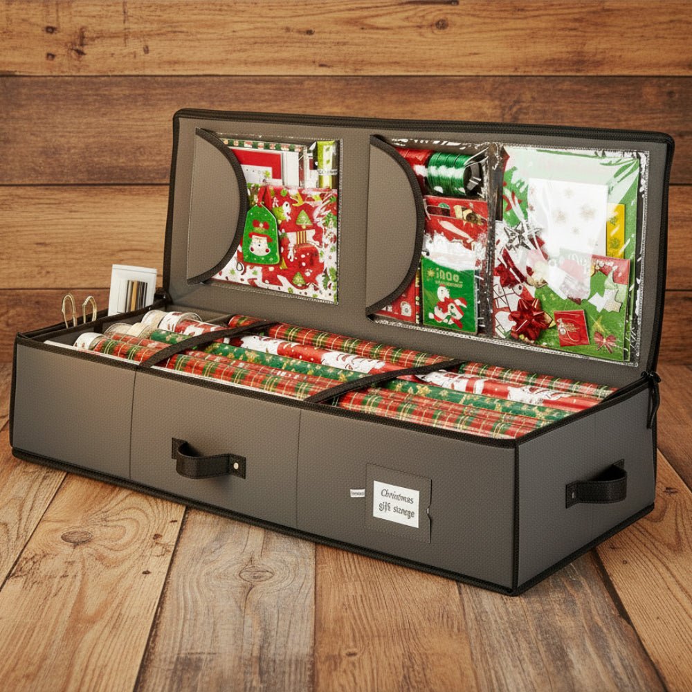 Gift Wrap Storage Container Holiday Paper Organizer Box - VogeLuxe