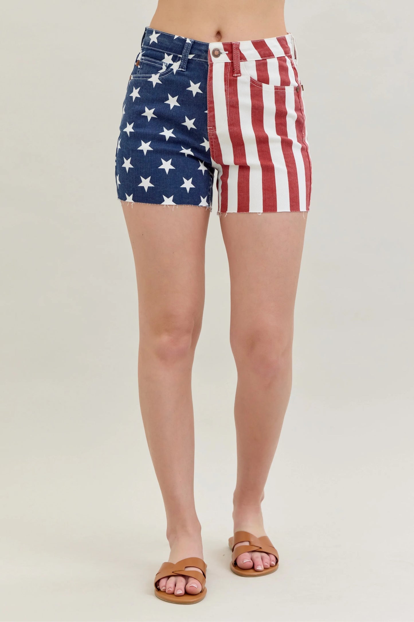 Patriotic High Waisted Distressed Denim Shorts for Women - VogeLuxe