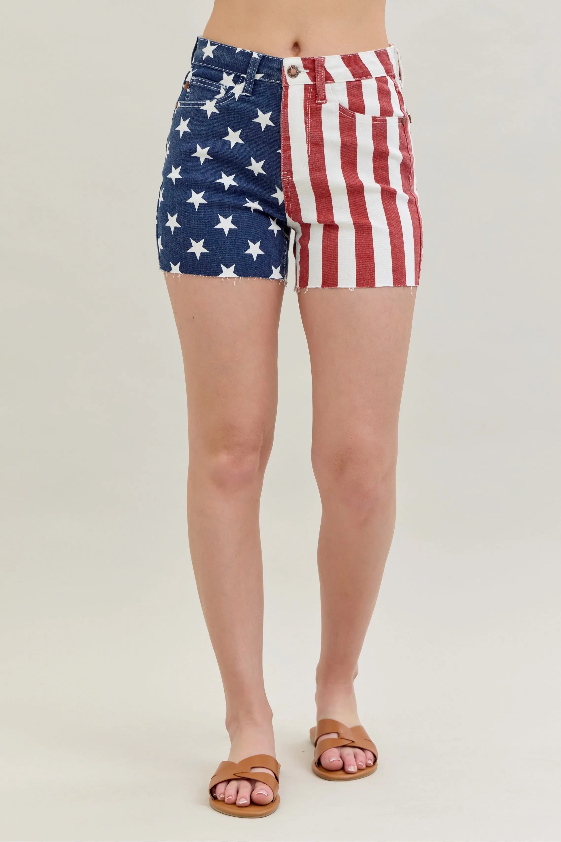 Patriotic High Waisted Distressed Denim Shorts for Women - VogeLuxe
