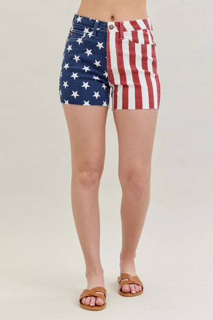 Patriotic High Waisted Distressed Denim Shorts for Women - VogeLuxe