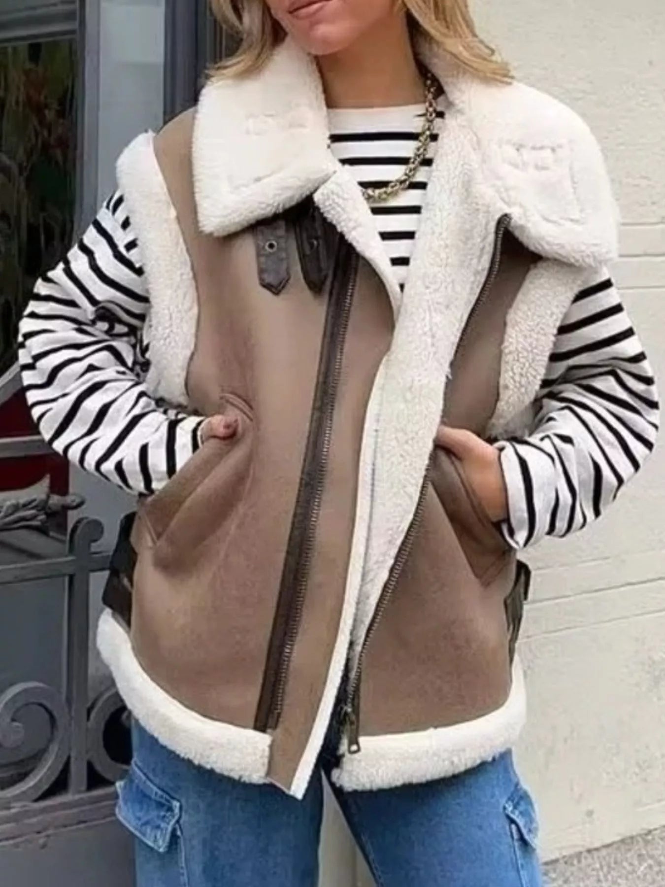 Fuzzy Lined Puffer Vest Jacket