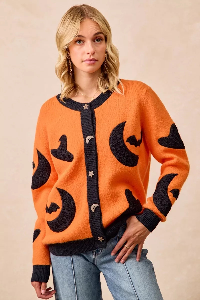 Spooky Witch Hat & Bat Pattern Sweater - VogeLuxe