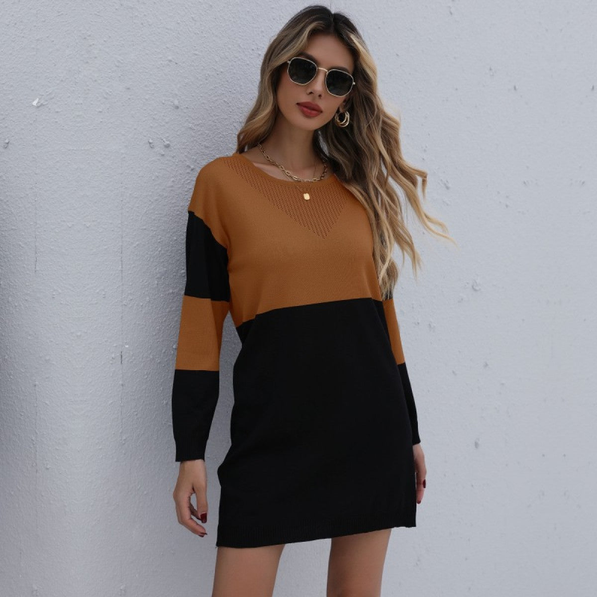 Comfy Casual Long Sleeve Sweater Dress - BritishElegance