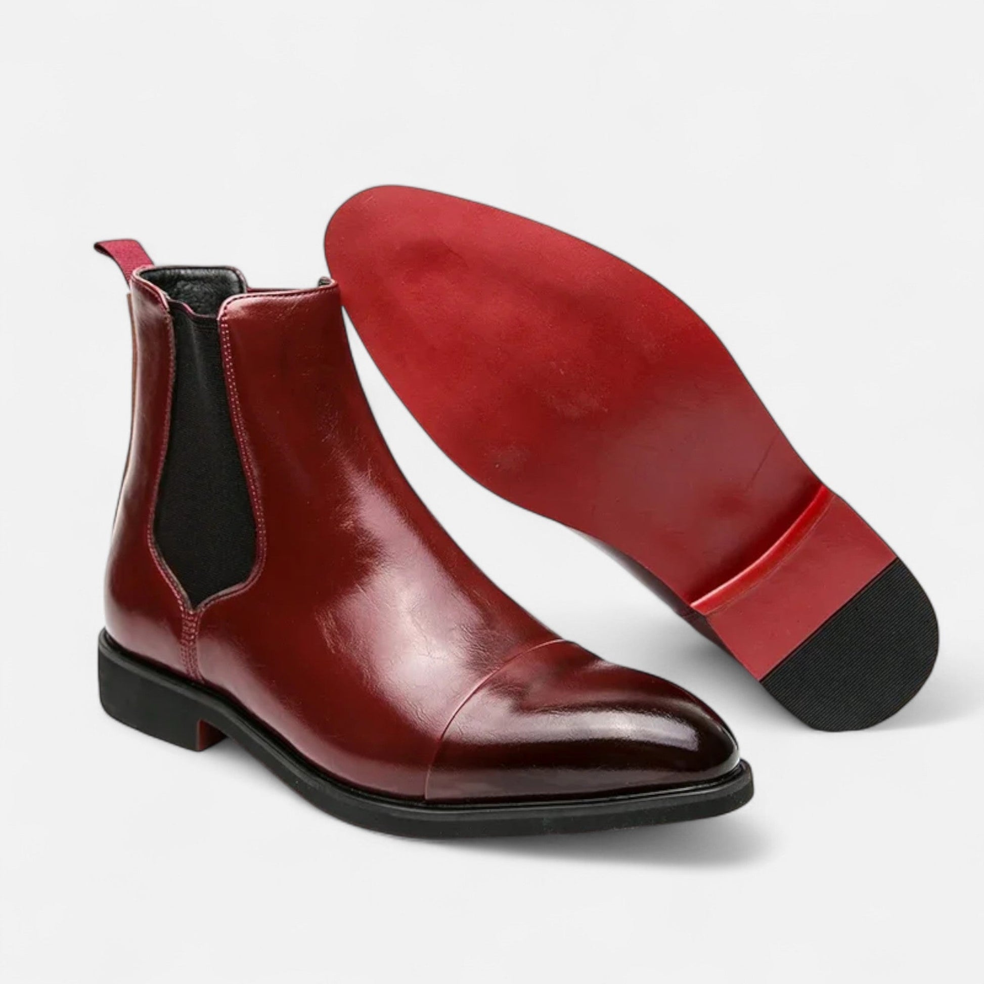 Smart Men's Black Chelsea Boots with Red Sole - VogeLuxe