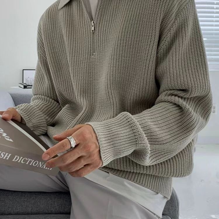 Men's Soft Quarter Zip Knitted Crew Sweater