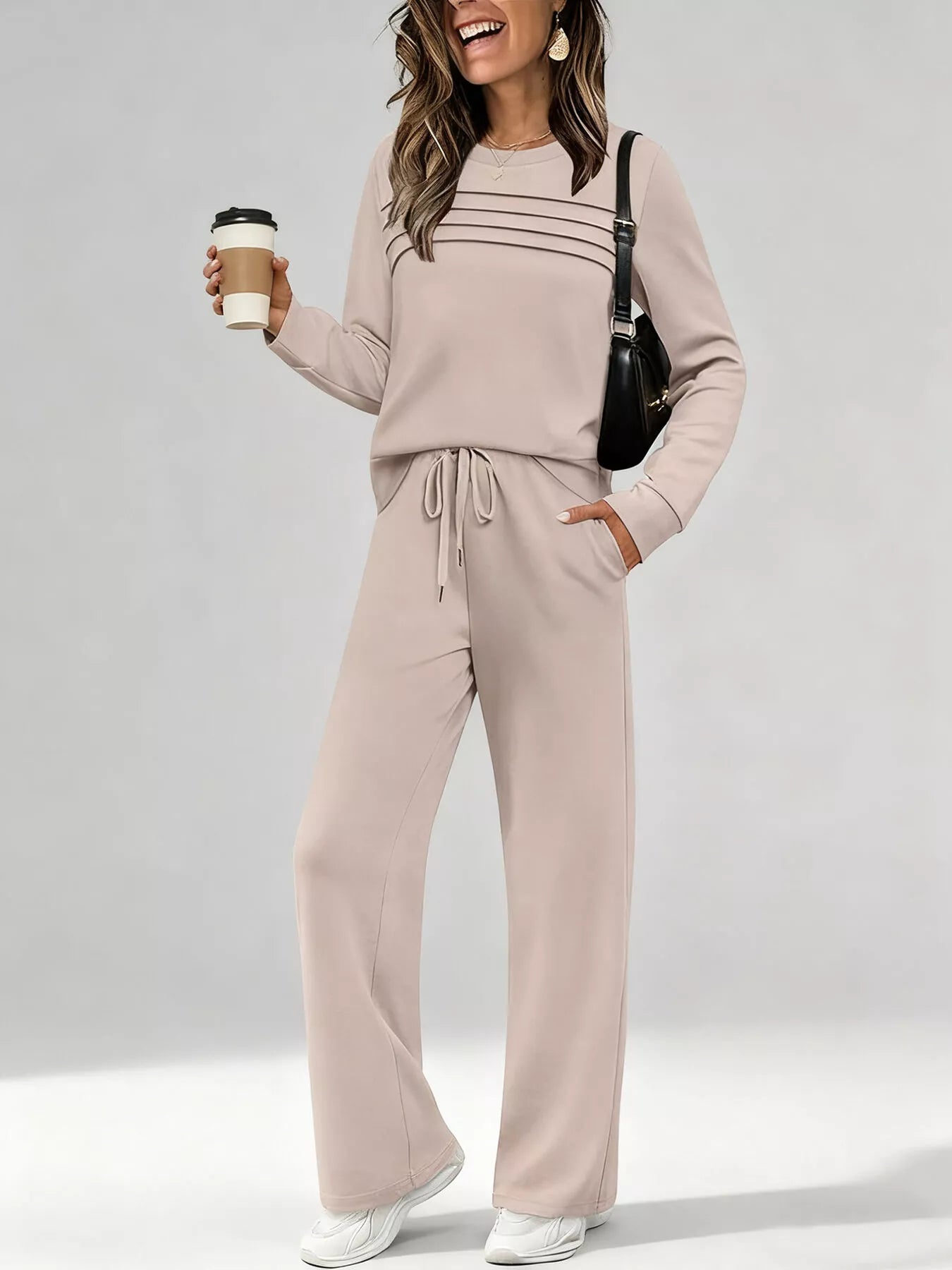 Relaxed Fit Comfy Long Sleeve Top and Pants Set
