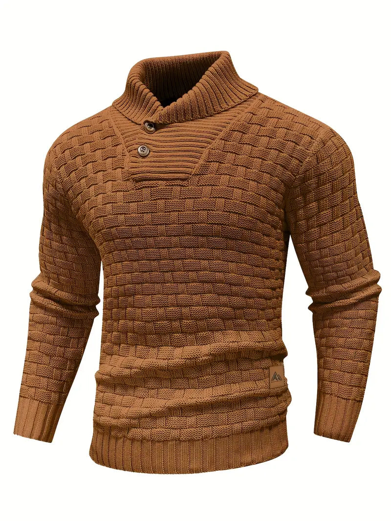 VogeLuxe | Men’s Textured Shawl Collar Button Pullover Sweater