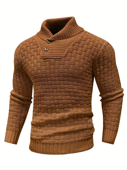 VogeLuxe | Men’s Textured Shawl Collar Button Pullover Sweater
