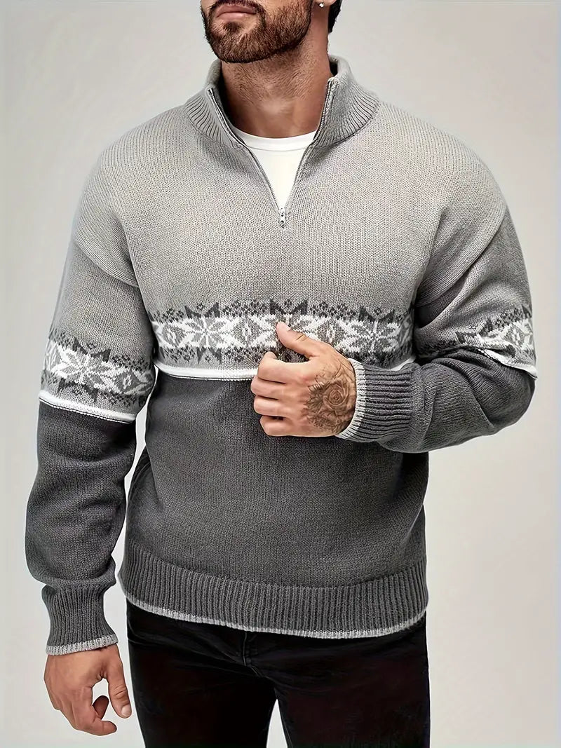 Warm Grey Men's Quarter Zip Sweater - VogeLuxe