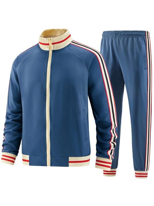 Comfortable Men's Sports Full Zip Tracksuit Set - VogeLuxe
