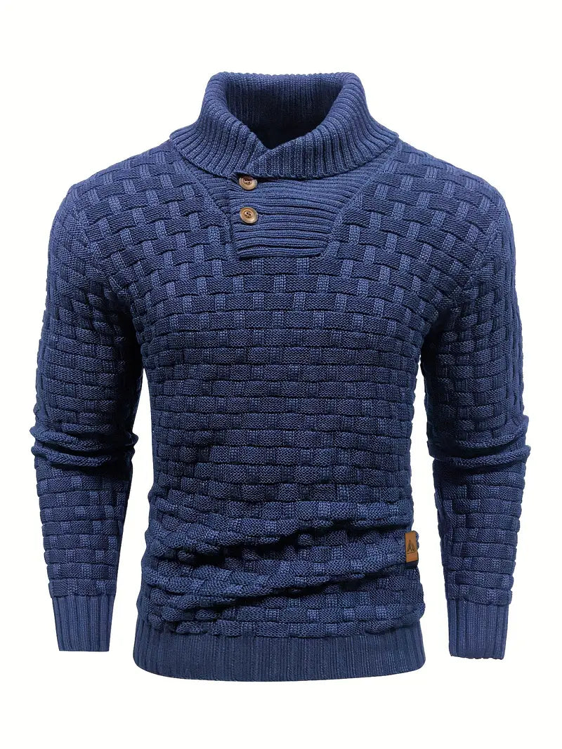VogeLuxe | Men’s Textured Shawl Collar Button Pullover Sweater