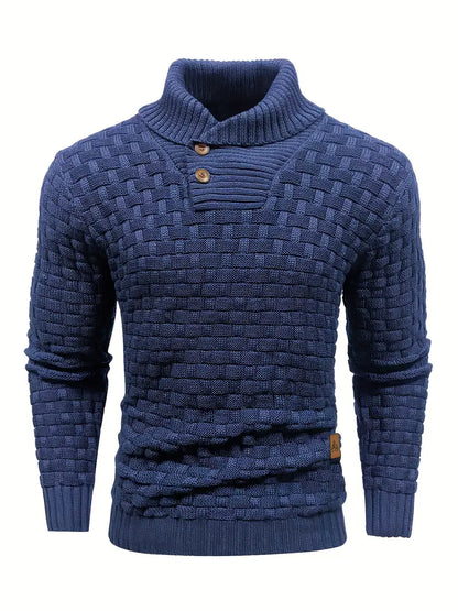 VogeLuxe | Men’s Textured Shawl Collar Button Pullover Sweater