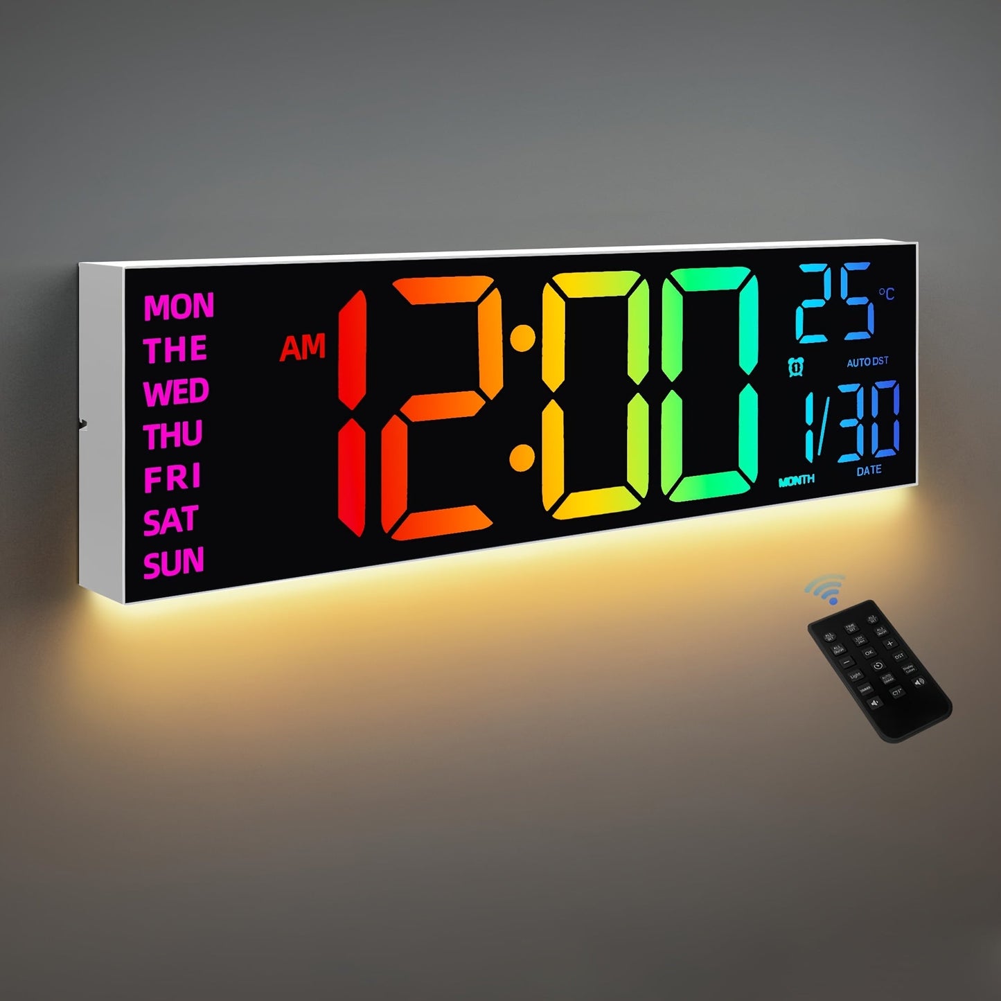 Large Colorful LED Wall Clock with Remote Control