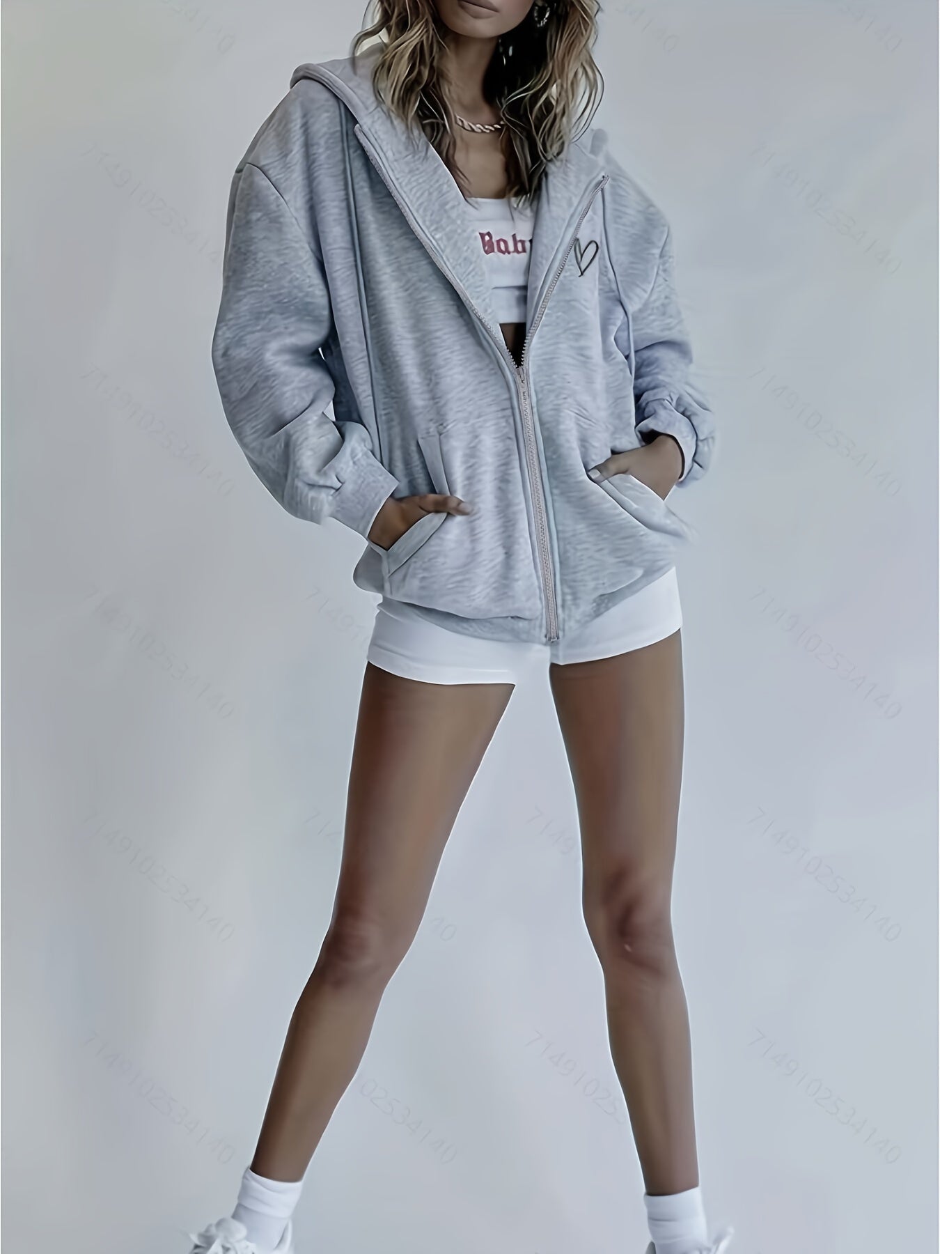 Cozy Women's Heart Pattern Zip Up Hoodie - VogeLuxe