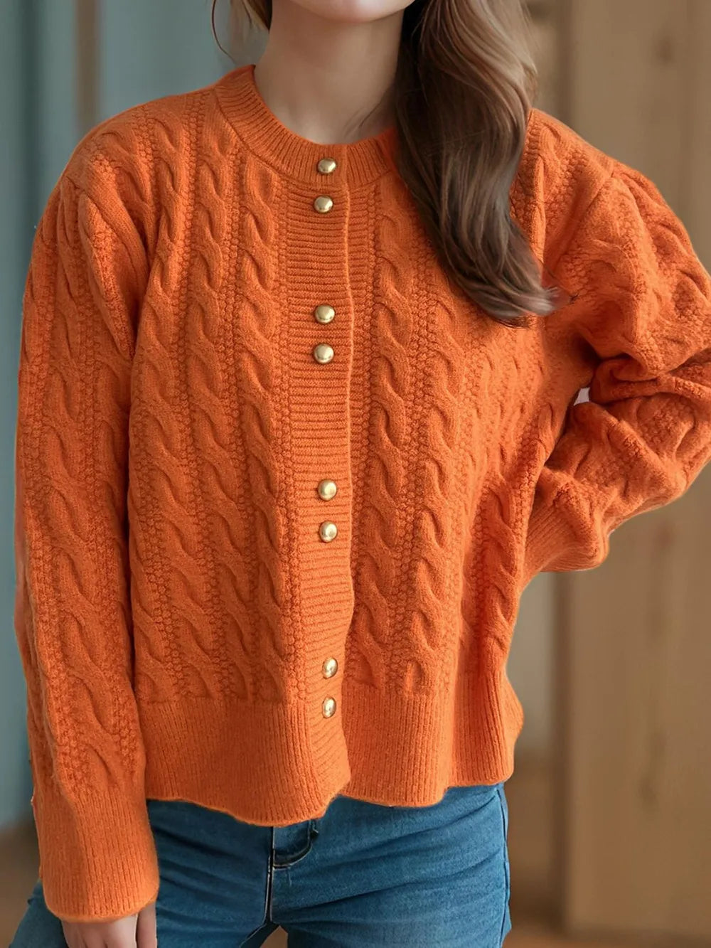 Cozy Crew Neck Button Cardigan Sweater
