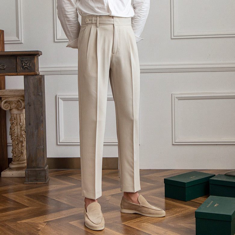 Slim Fit Pleated Dress Pants – Classic Formal Style - VogeLuxe