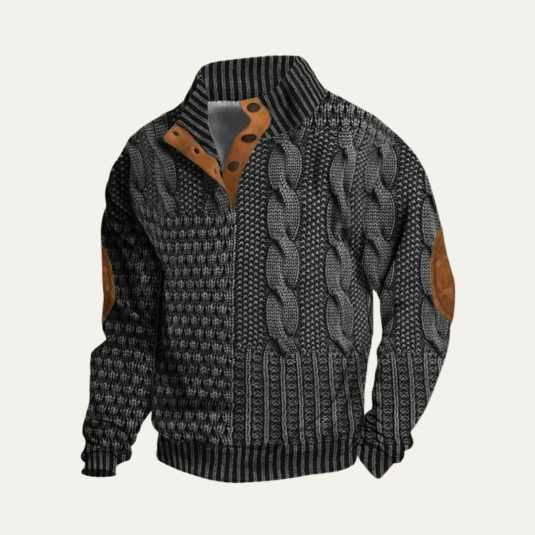 VogeLuxe | Men’s Buttoned Mock Neck Knit Sweater