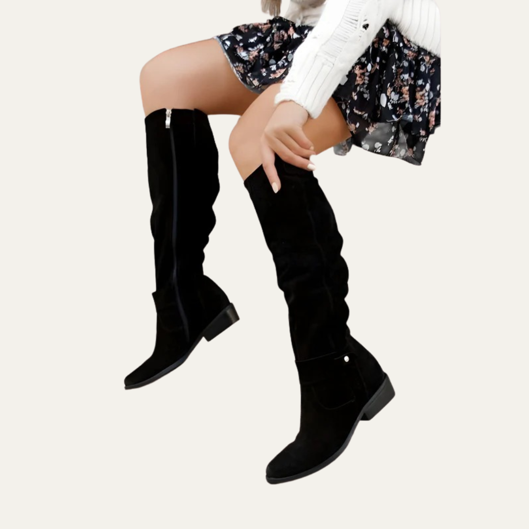 VogeLuxe | Women’s Tall Slouchy Knee High Boots with Buckle Detail