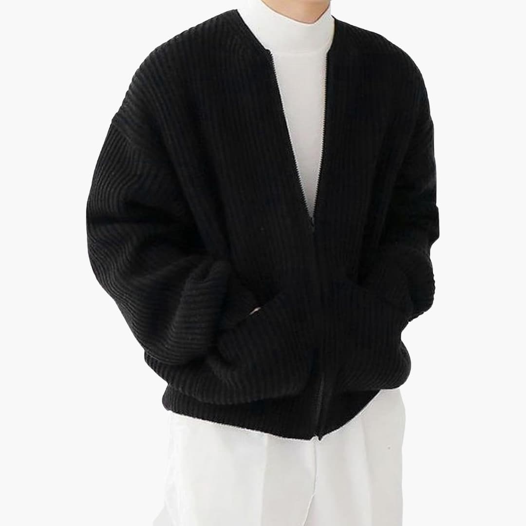 VogeLuxe | Men’s Relaxed Fit Rib Knit Zip Cardigan
