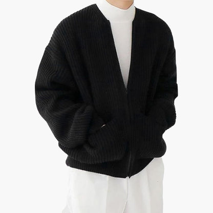 VogeLuxe | Men’s Relaxed Fit Rib Knit Zip Cardigan